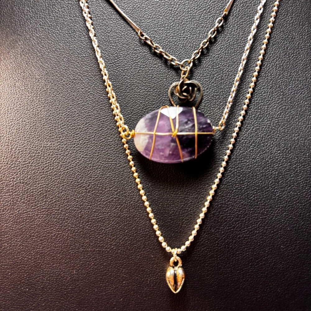 Pendant Necklace‎ Lot Silver Tone Delicate Witchy Goth Rose Stone